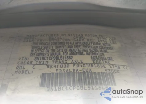 2011 Nissan Versa 1.8S из США, поврежденный, VIN 3N1BC1CP0BL511862